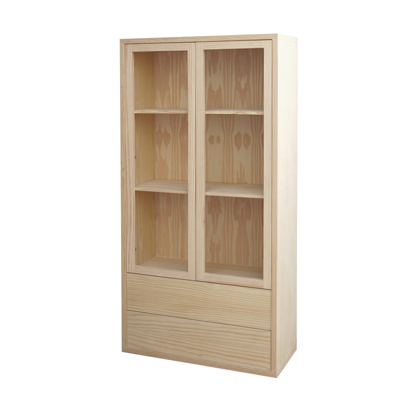 VITRINA CANADA 2P. CRIST. 2 CAJ. (95 CM.)-SALÓN-Muebles Rústicos Lara